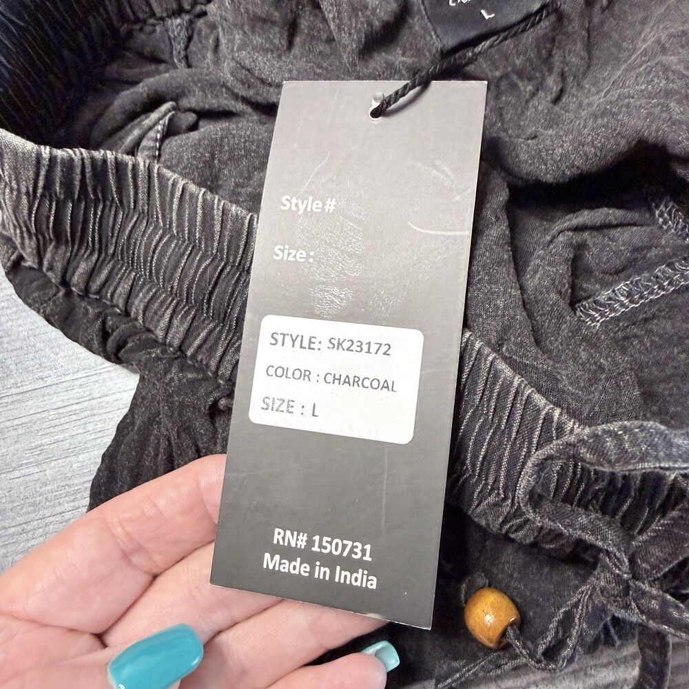 Young Threads Black Textured Geometric Paneled Maxi Skirt Boho Viscose Large New - Picture 7 of 10